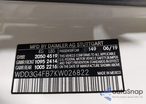 2019 Mercedes-Benz A 220 4Matic from USA, damaged, VIN WDD3G4FB7KW026822